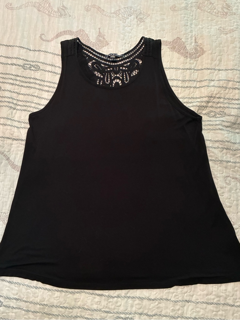 Cable & Gauge Black Sleeveless Tank with Lace Yoke